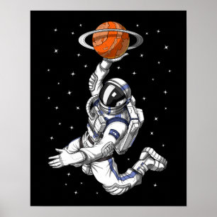 Ruimteastronaut die basketbal speelt poster