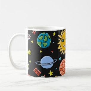 Ruimteavontuur: planeten, rakettenpatroon. koffiemok
