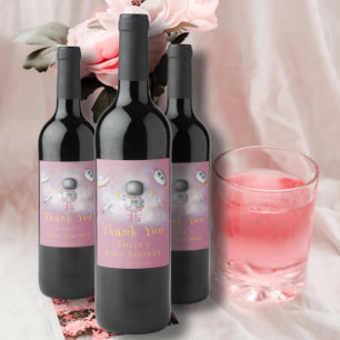 Ruimtebabymeisje Astronaut-raketsterren Baby showe Wijn Etiket