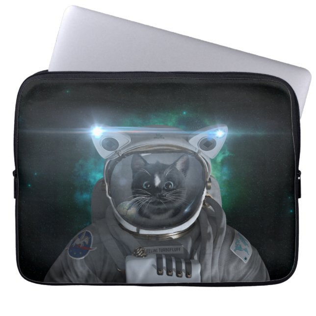 Ruimtecat - groene nevel - laptop sleeve (Voorkant)