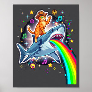 Ruimtecowboy Kat Ridder Haai Regenboog Xel Kunst Poster