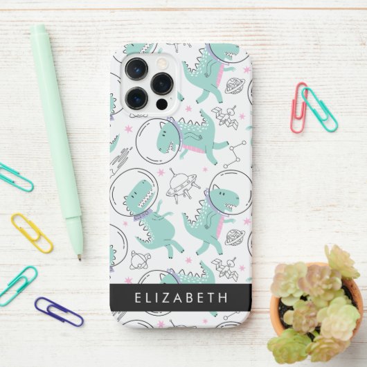 Ruimtedinosaurussen, Schattigee dinosaurussen, Ste iPhone Hoesje (Op bureau)