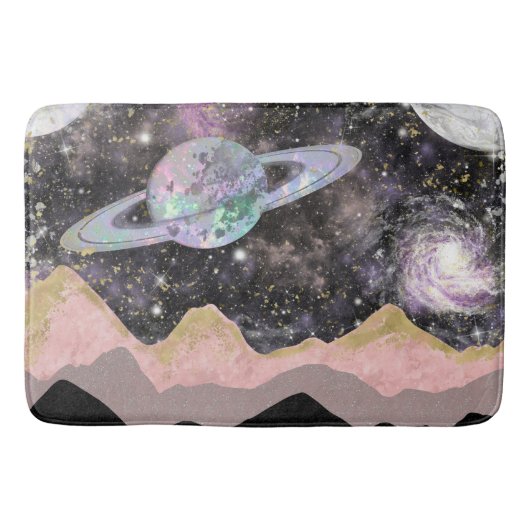 Ruimtegebergte Gold Starry Sky Galaxy Planets Badmat (Voorkant)