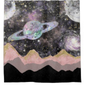 Ruimtegebergte Gold Starry Sky Galaxy Planets Douchegordijn (Voorkant)