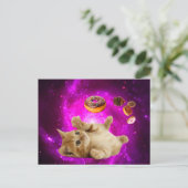 Ruimtekat en vliegende donuts briefkaart (Staand voorkant)