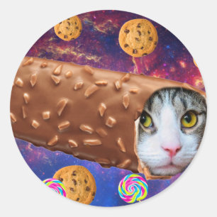 Ruimtekat in een ijsje ronde sticker