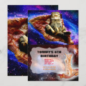 Ruimtekat ligt op een pizza kaart (Voorkant / Achterkant)