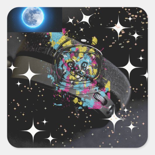 Ruimtekat Vierkante Sticker (Voorkant)