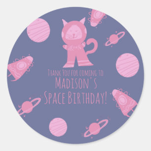 Ruimtekater Roze Paarse Sfeer Verjaardag Ronde Sticker