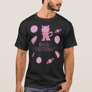 Ruimtekater Roze Sterrenstelsel Verjaardag T-shirt
