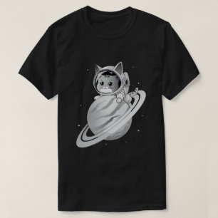 Ruimtekattenastronaut met planeet Saturnus T-shirt
