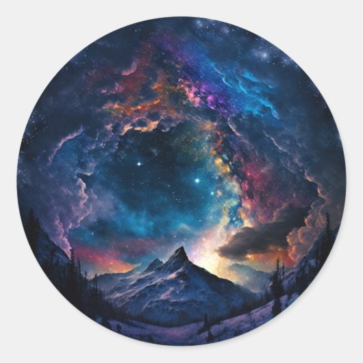 Ruimtelandschap van het kosmische gebergte ronde sticker (Voorkant)