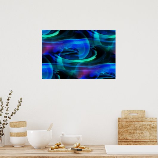 Ruimtelijke vervorming in blauw abstracte poster (Keuken)