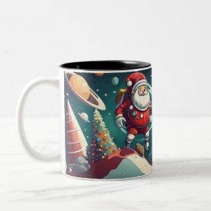 Ruimteman santa plezier tweekleurige koffiemok