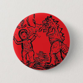 Ruimteman versus dinosaurus man van een andere pla ronde button 5,7 cm