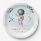 Ruimtemeisje Astronaut-raketten met sterren Baby s Papieren Bordje (Voorkant)