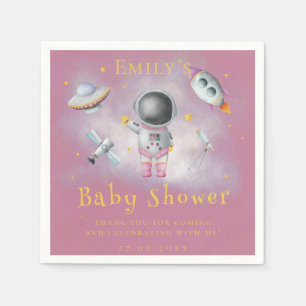 Ruimtemeisje Astronaut roze raketten ster Baby Sho Servet