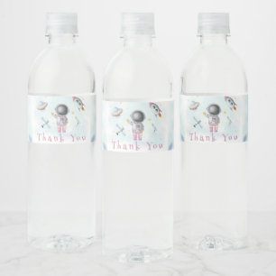 Ruimtemeisje Astronaut roze raketten ster Baby Sho Waterfles Etiket