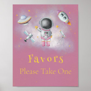 Ruimtemeisje Astronaut roze raketten sterren Favor Poster