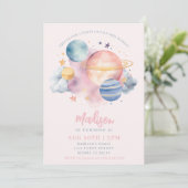 Ruimtemeisje Verjaardag Planeten Sterren Roze Kaart (Staand voorkant)