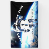 Ruimtepak astronaut verjaardag blast off custom spandoek (Verticaal)