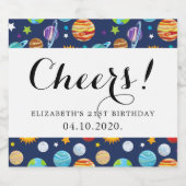 Ruimtepatroon, planeten, sterren, kosmos, geboorte sparkling wijnetiket (Enkel label)