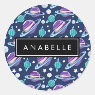 Ruimtepatroon, Planeten, Sterren, Melkweg, Jouw na Ronde Sticker