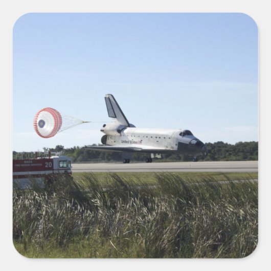 RuimtependelAtlantis maakt de sleeplap los Vierkante Sticker (Voorkant)