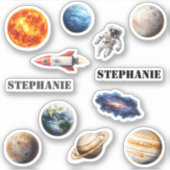 Ruimteplaneten Astronaut Rocket Naam Sticker (Voorkant)
