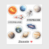 Ruimteplaneten Astronaut Rocket Naam Sticker (Vel)