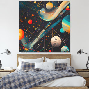 Ruimteplaneten & banen – Retro futuristisch Canvas Afdruk