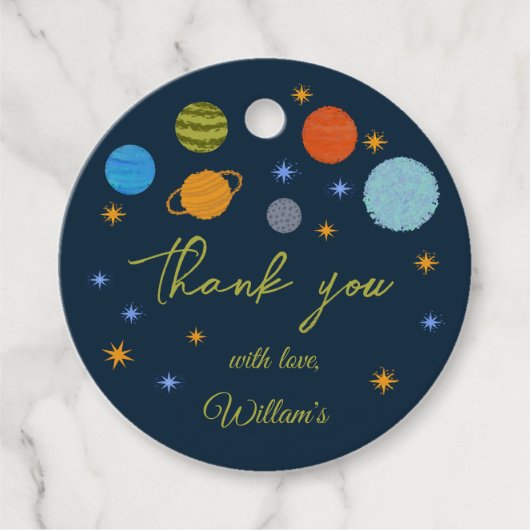 Ruimteplaneten Galaxy Stars Boy Baby shower Gift Bedankjes Labels (Voorkant)