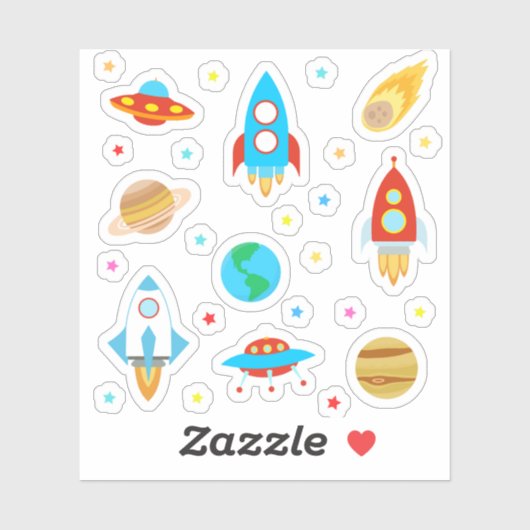 Ruimteplaneten sterren, raketten, komets sticker (Vel)