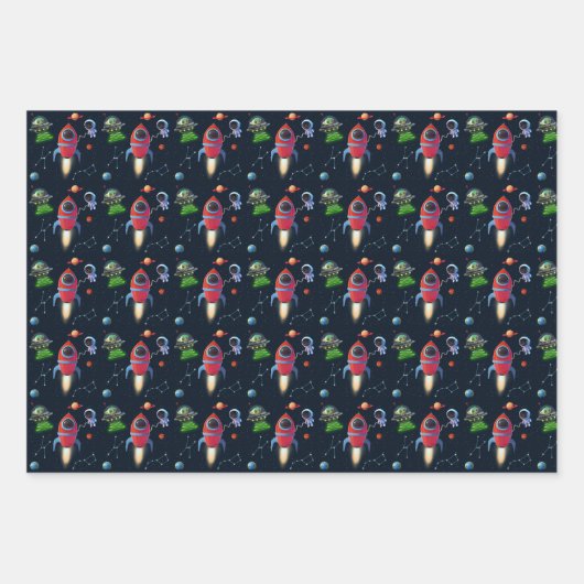 ruimteraketschip | Verjaardag UFO-astronaut Inpakpapier Vel (Voorkant 3)