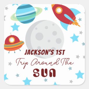Ruimtereis Rond de Zon 1e Verjaardag Vierkante Sticker
