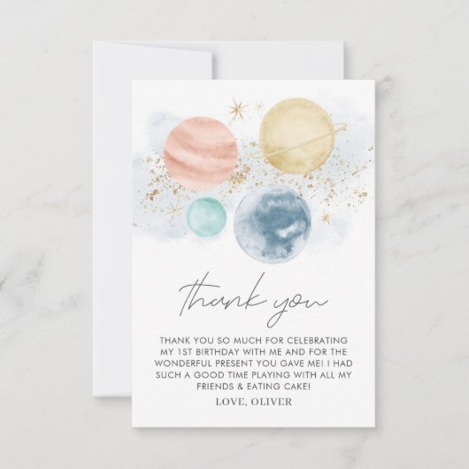 Ruimtesboys Birthday Flat Dank je wel Bedankkaart (Voorkant)