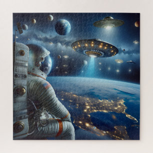 Ruimteschepen en een astronaut in de ruimte legpuzzel