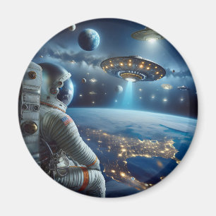 Ruimteschepen en een astronaut in de ruimte magneet