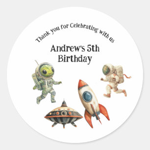 Ruimteschip Aliens Astronauts Rocket Boys Verjaard Ronde Sticker