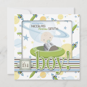 Ruimteschip Astronaut Baby Shower Invitaties Kaart