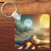 Ruimteschip boven buitenaardse wereld sleutelhanger (Voorkant)