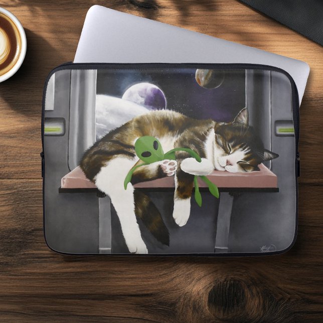 Ruimteschip Cat Sci-Fi Schattige Laptop Sleeve (Creator heeft geüpload)
