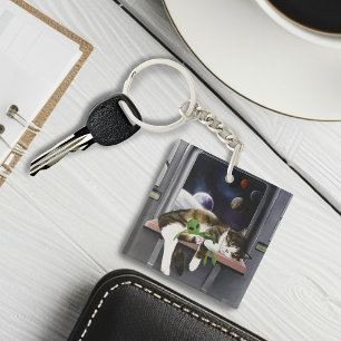 Ruimteschip Cat Sci-Fi Schattige Sleutelhanger