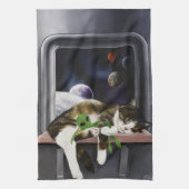 Ruimteschip Cat Sci-Fi Schattige Theedoek (Verticaal)