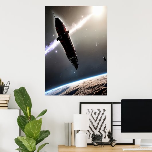 Ruimteschip en planeet | AI Art Poster (Thuiskantoor)