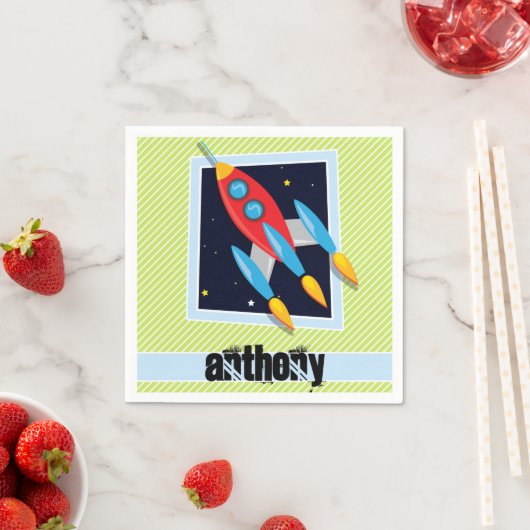 Ruimteschip; Lime Green & White Stripes Servet (Insitu)