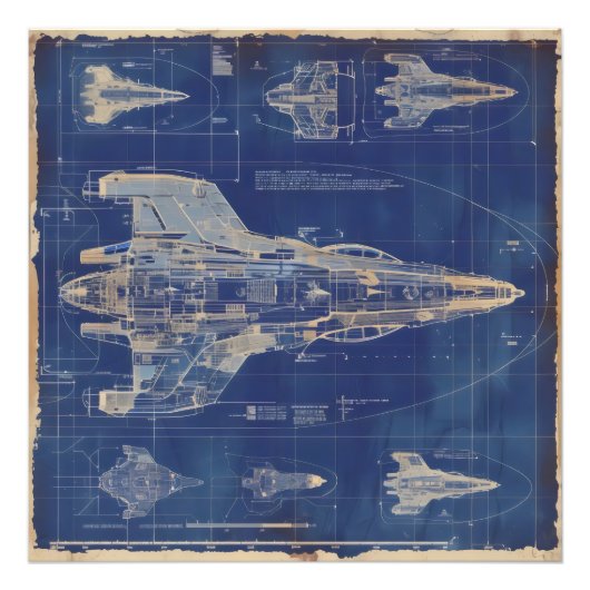 ruimteschip met blauw  diagram foto afdruk (Voorkant)