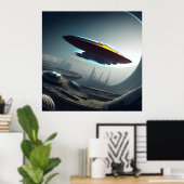 Ruimteschip over een Futuristic City Poster (Thuiskantoor)