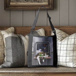 Ruimteschip Tabby Kat Groene Alien Knuffel Sci-Fi Crossbody Tas