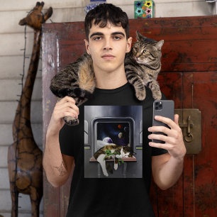 Ruimteschip Tabby Kat Groene Alien Knuffel Sci-Fi T-shirt